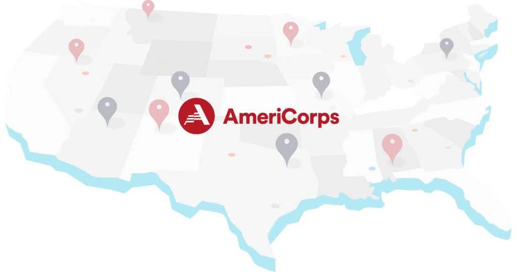 AmeriCorps logo over map of US