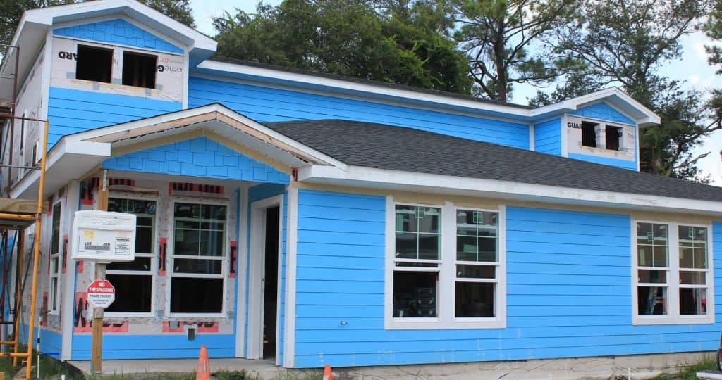 Partially Constructed Duplex with blue siding