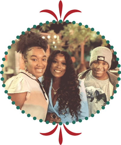 Family photo inside wreath