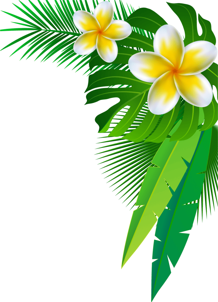 Tropical leaves with yellow flowers