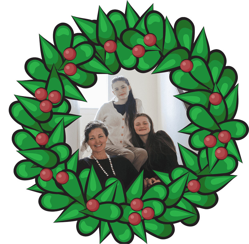 Family photo inside illustration of wreath