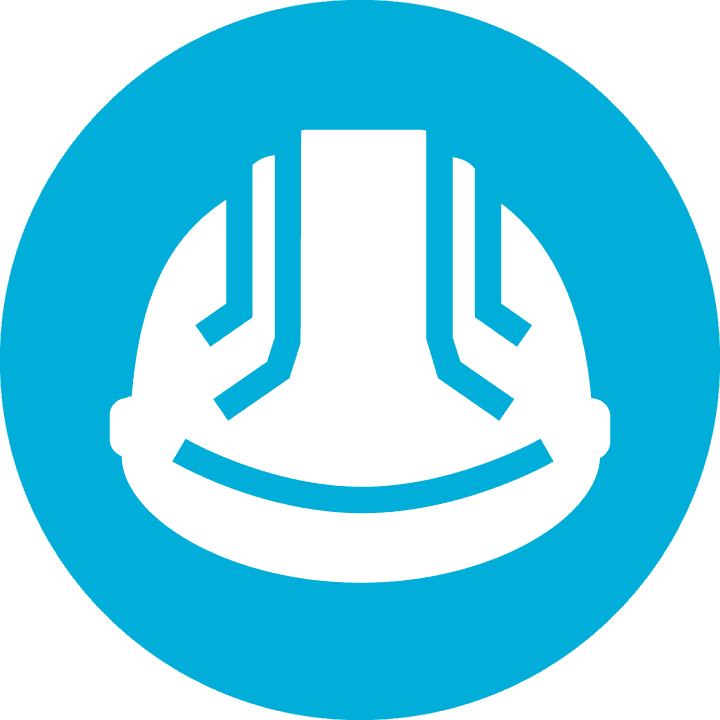 hard hat icon in blue circle